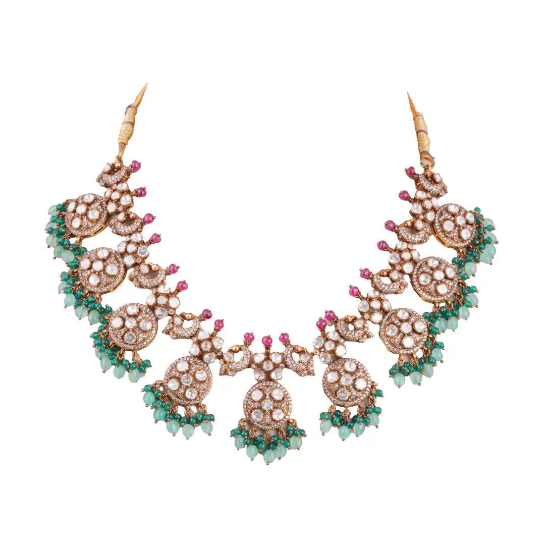 Gajaah 925 Sterling Silver Multicolor Stone Necklace & Earrings Set – Pure Silver Bridal & Festive Jewellery for Women Gajaah