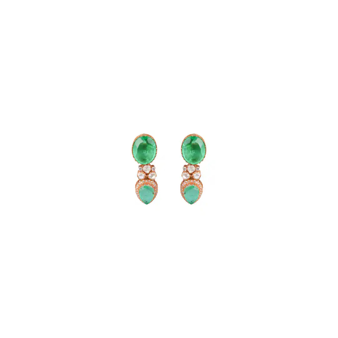 Elegant emerald and diamond drop earrings in rose gold, perfect for luxury occasions