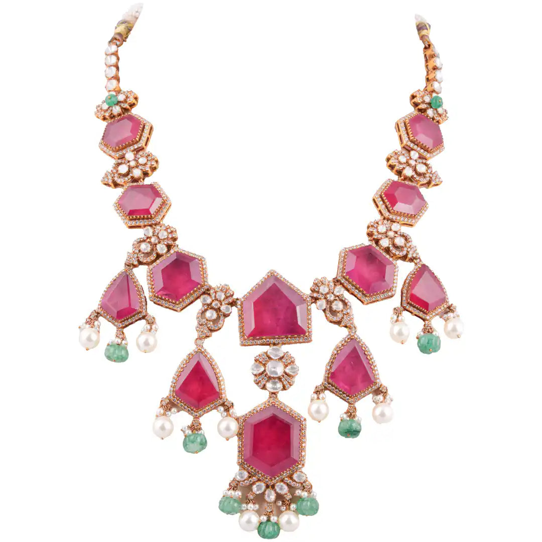 Gajaah 925 Sterling Silver Ruby Necklace & Earrings Set – Premium Pure Silver Bridal & Festive Jewellery Gajaah