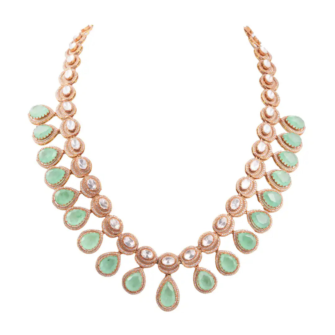 Gajaah 925 Silver Green Stone & Polki Kundan Necklace | Handcrafted Gold-Plated Ethnic Jewellery Gajaah