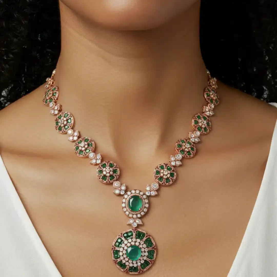 Gajaah 925 Sterling Silver Emerald Stone Necklace & Earrings Set – Premium Pure Silver Bridal & Festive Jewellery Gajaah