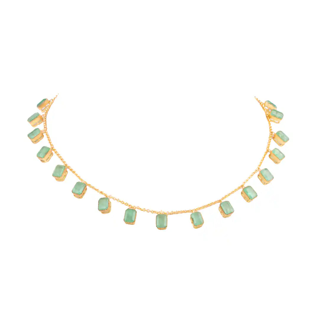 Gajaah 925 Silver Green Emerald-Cut Stone Necklace | Minimal Elegant Partywear Jewellery for Women Gajaah