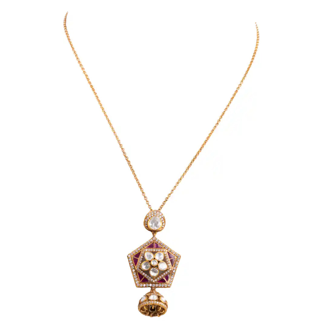 Gajaah 925 Silver Gold-Plated Kundan & Ruby Enamel Pendant Necklace | Traditional Ethnic Jewellery for Women Gajaah