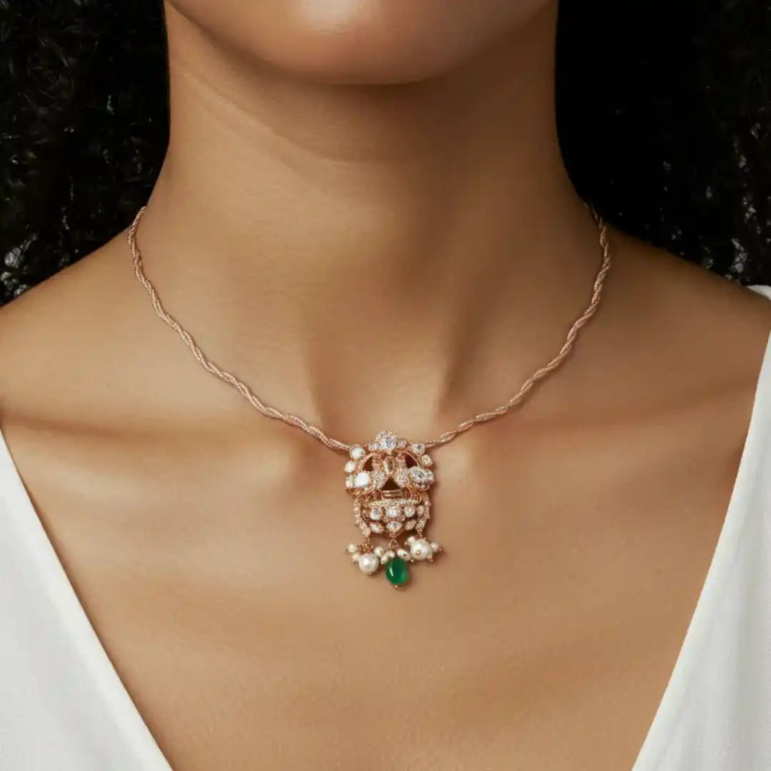 Gajaah 925 Sterling Silver Emerald Stone Pendant – Pure Silver Crystal Pendant for Women Gajaah