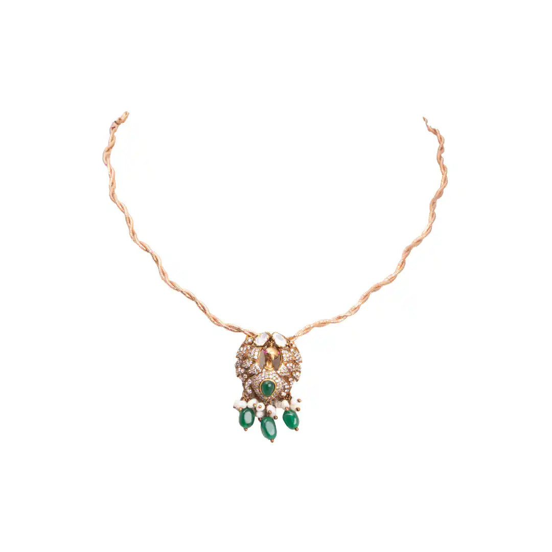 Gajaah 925 Sterling Silver Emerald Pendant – Pure Silver Green Stone & Crystal Halo Pendant for Women Gajaah