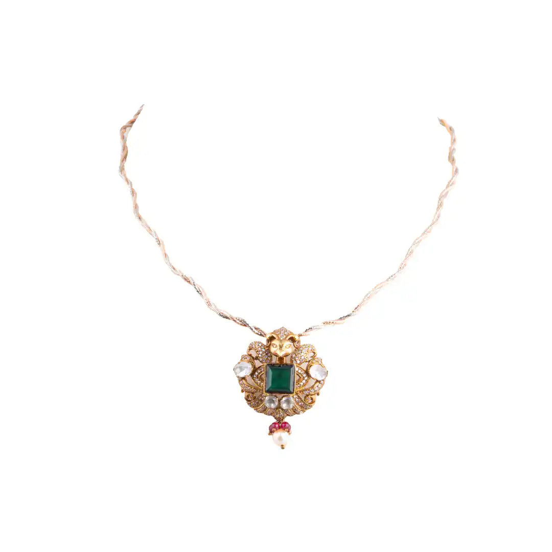 Gajaah 925 Sterling Silver Emerald Pendant – Pure Silver Green Stone & Crystal Halo Pendant for Women Gajaah