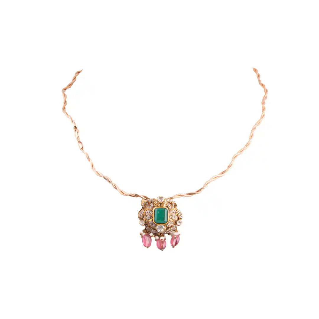 Gajaah 925 Sterling Silver Emerald Pendant – Pure Silver Green Stone & Crystal Halo Pendant for Women Gajaah