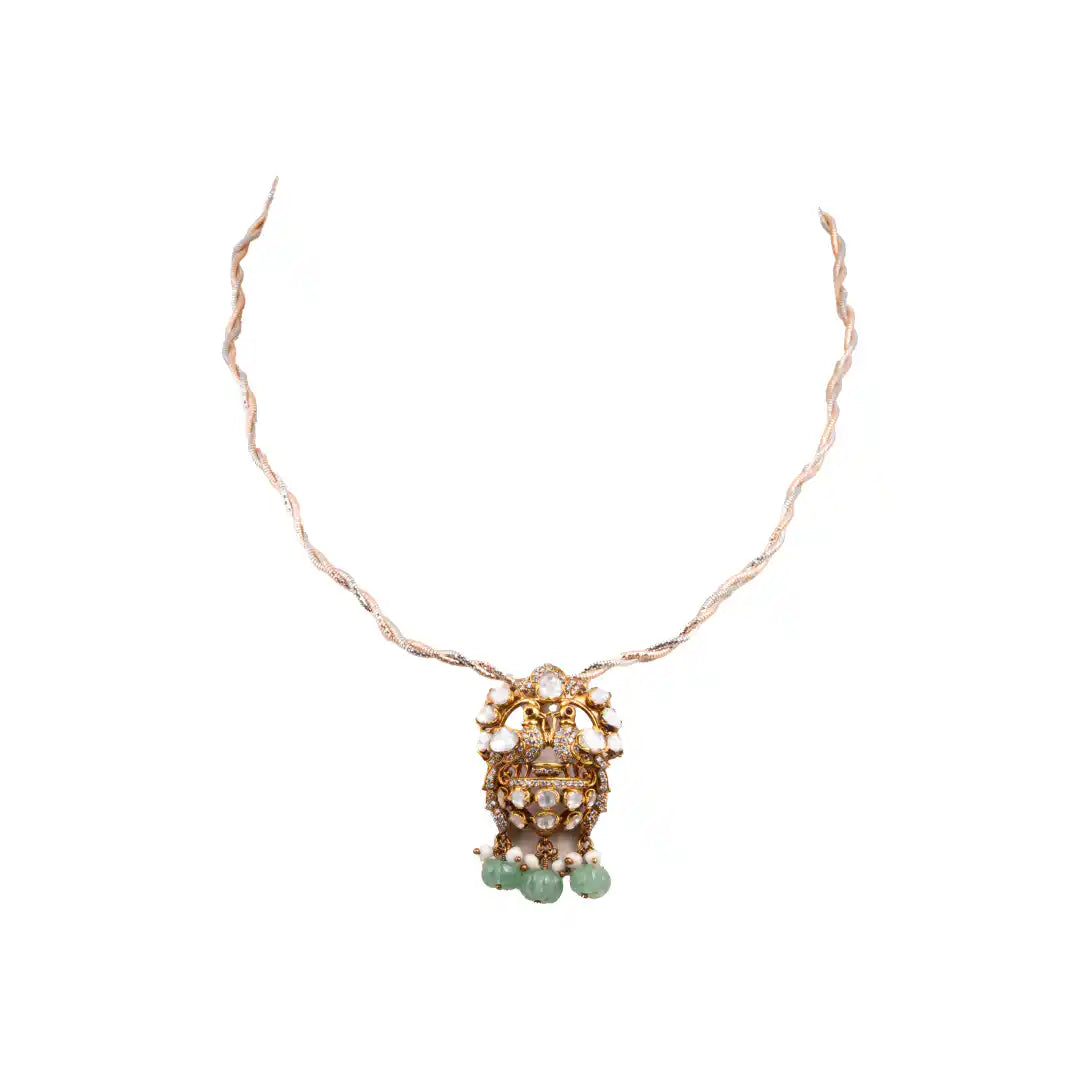 Gajaah 925 Sterling Silver Emerald Pendant – Pure Silver Green Stone & Crystal Halo Pendant for Women Gajaah