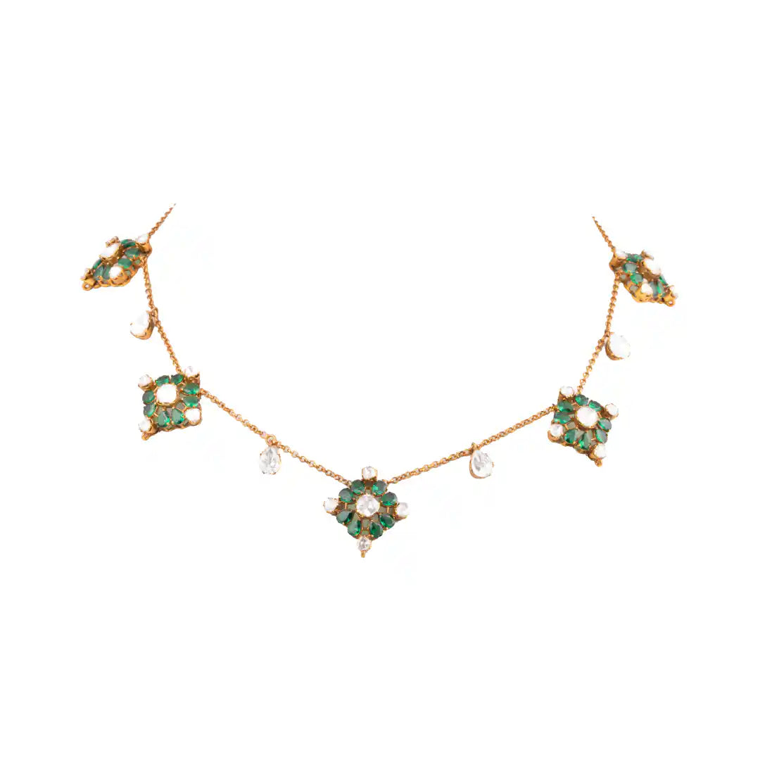 Gajaah 925 Sterling Silver Emerald Pendant Necklace – Pure Silver Green Stone & Crystal Halo Jewellery for Women Gajaah