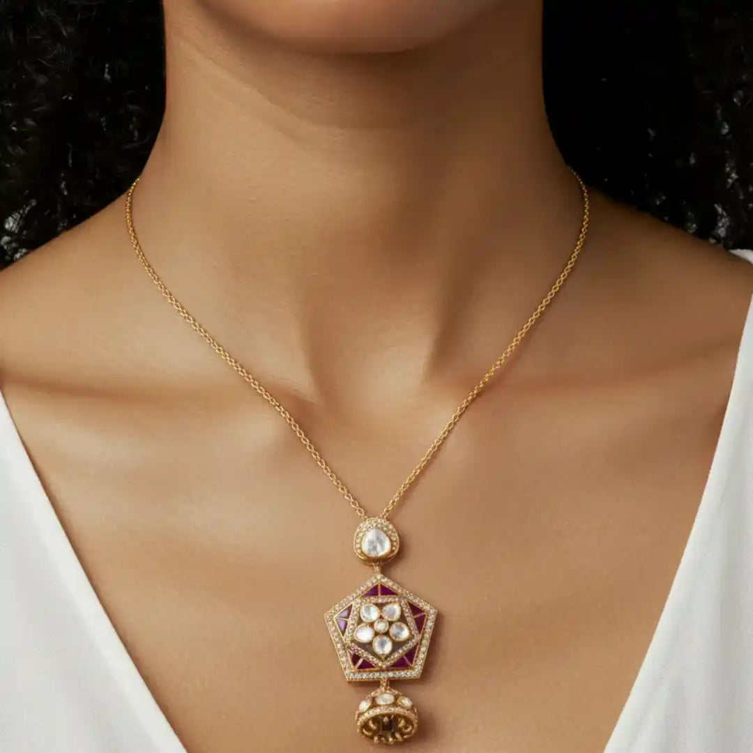 Gajaah 925 Silver Gold-Plated Kundan & Ruby Enamel Pendant Necklace | Traditional Ethnic Jewellery for Women Gajaah