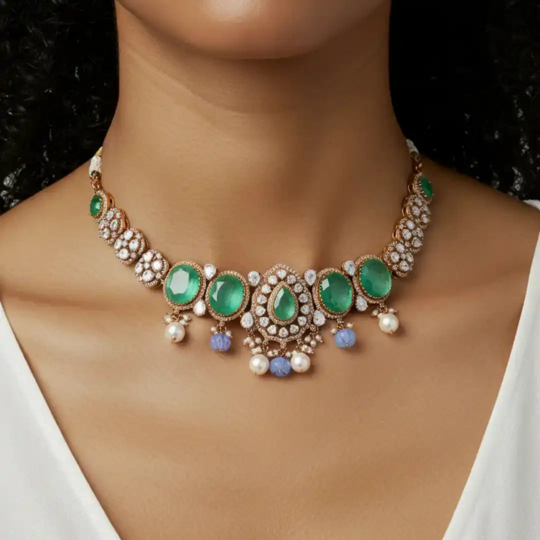 Gajaah 925 Silver Kundan Enamel Necklace – Gold-Plated Traditional Lightweight Festive Jewellery for Women Gajaah