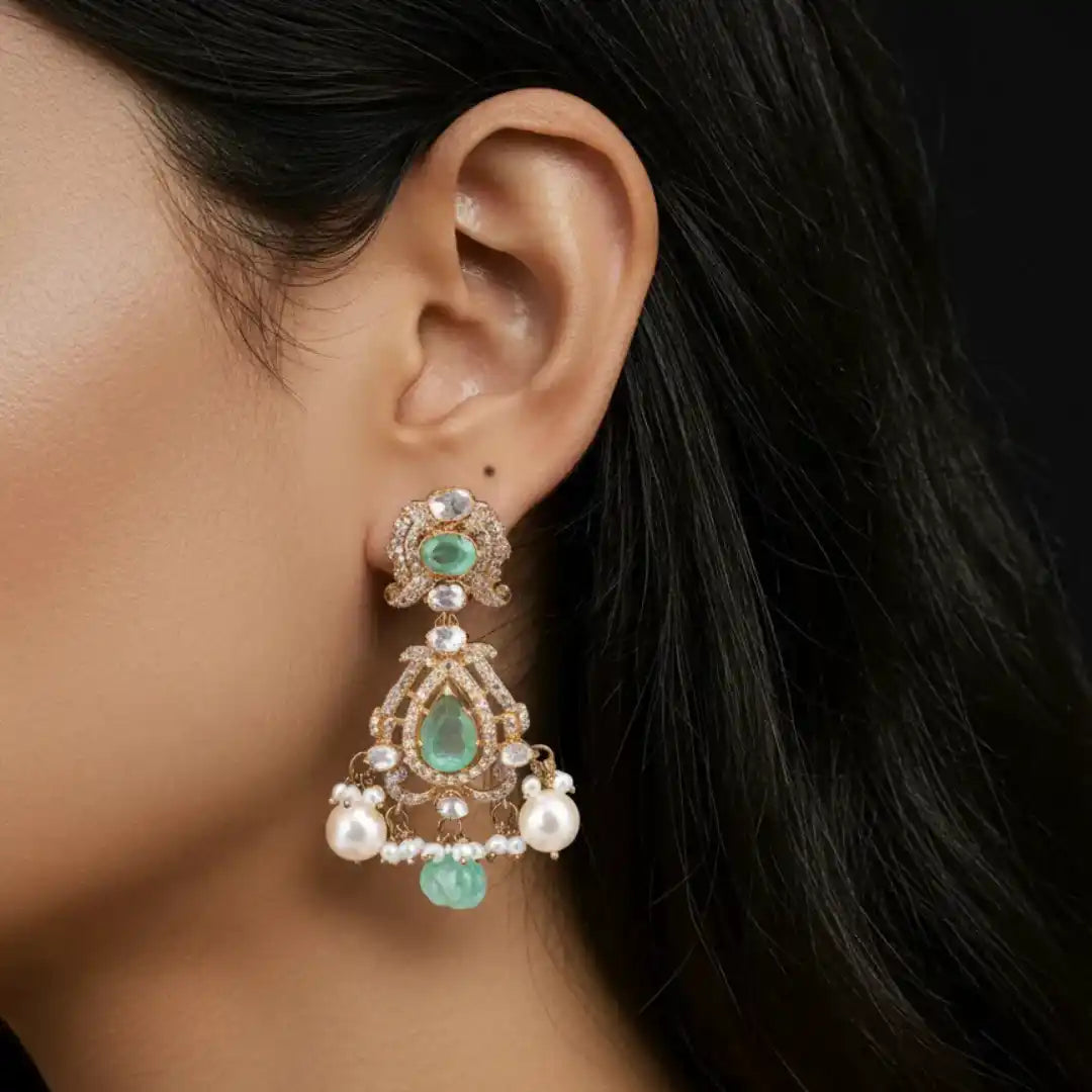 Gajaah 925 Silver Kundan Necklace with Emerald & Pearl Pendant – Gold-Plated Traditional Designer Jewellery Gajaah