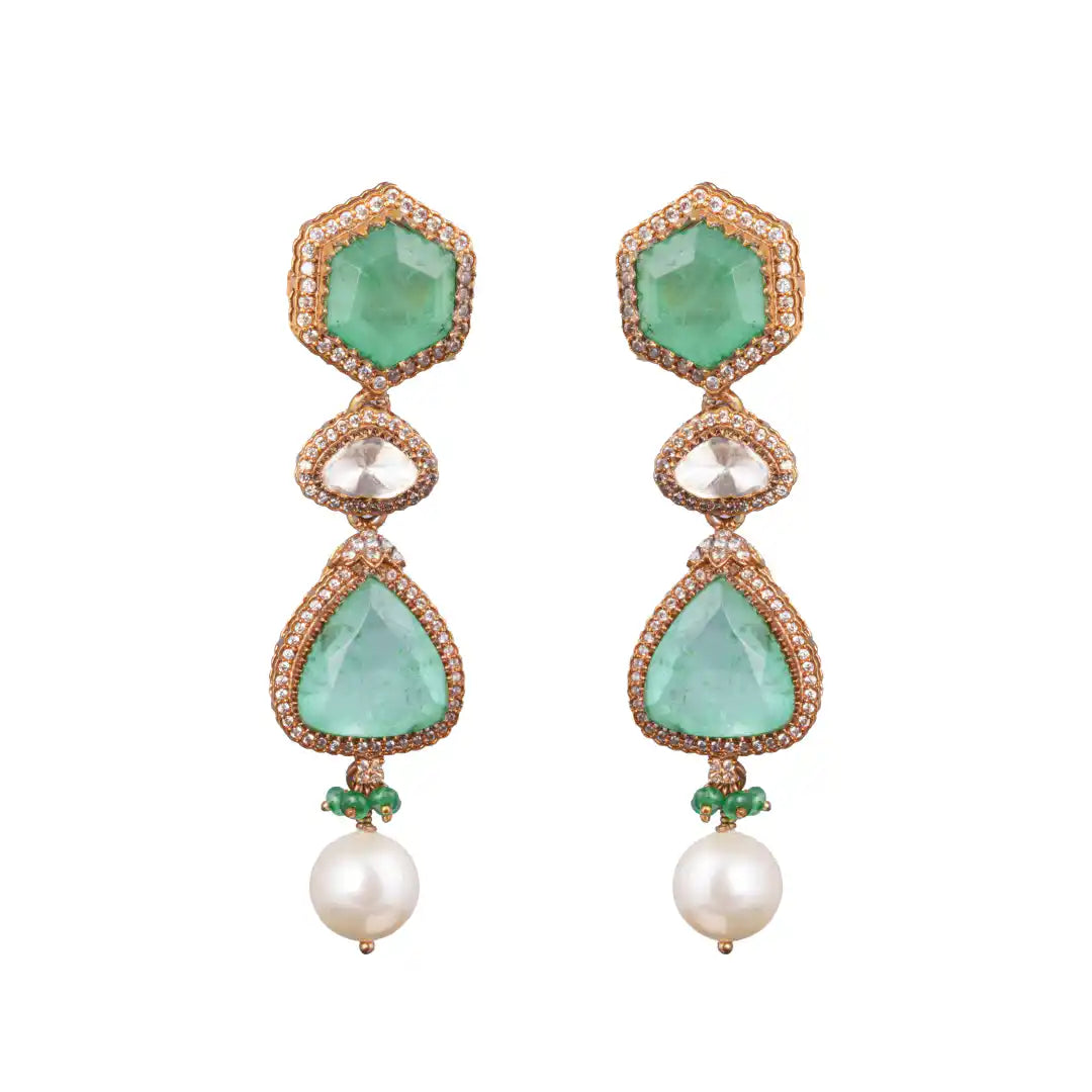 Gajaah 925 Sterling Silver Emerald Necklace & Earrings Set – Pure Silver Bridal, Festive & Partywear Jewellery for Women Gajaah