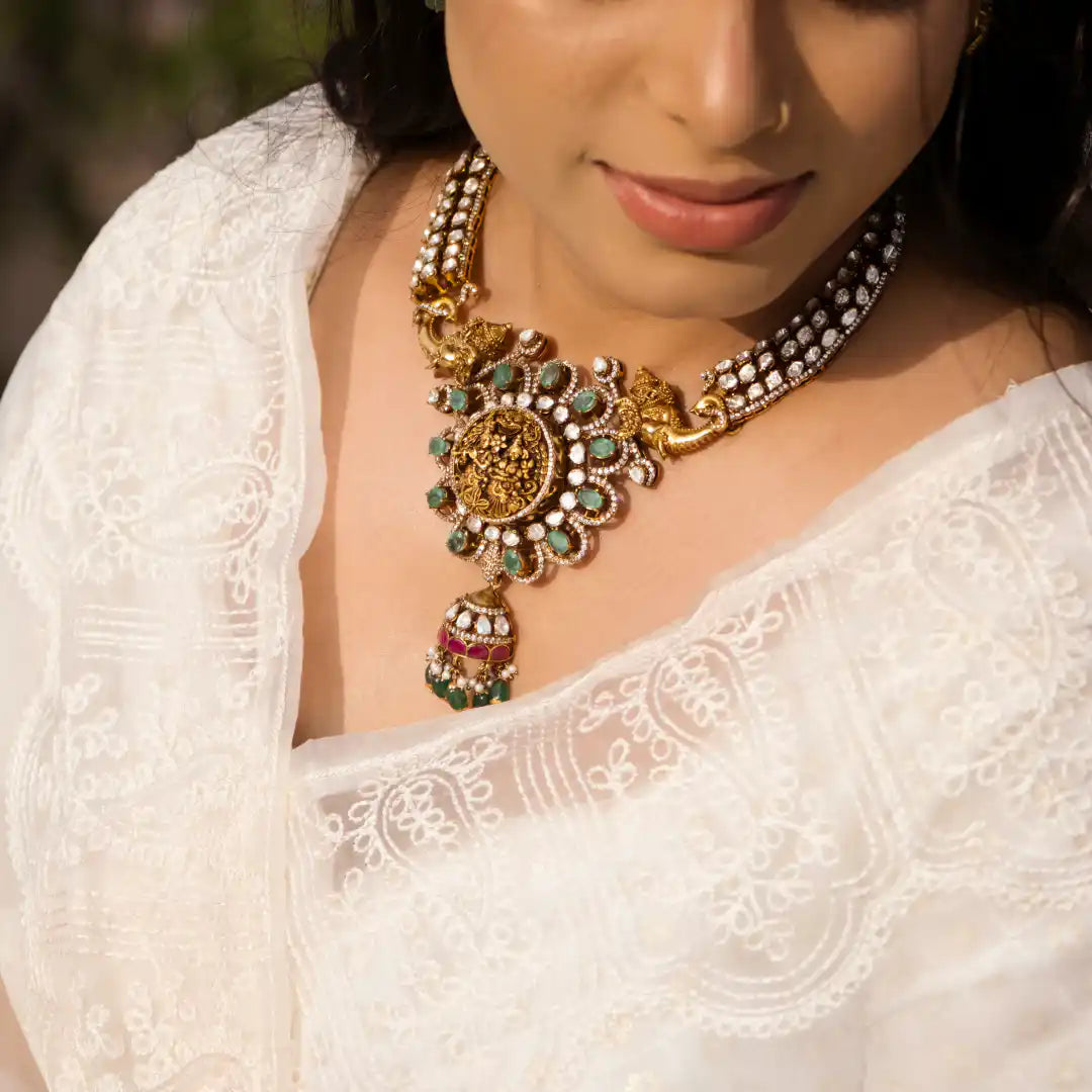 Gajaah 925 Silver Kundan Necklace for Women | Handcrafted Gold-Plated Statement Pendant | Luxury Silver Jewellery India Gajaah