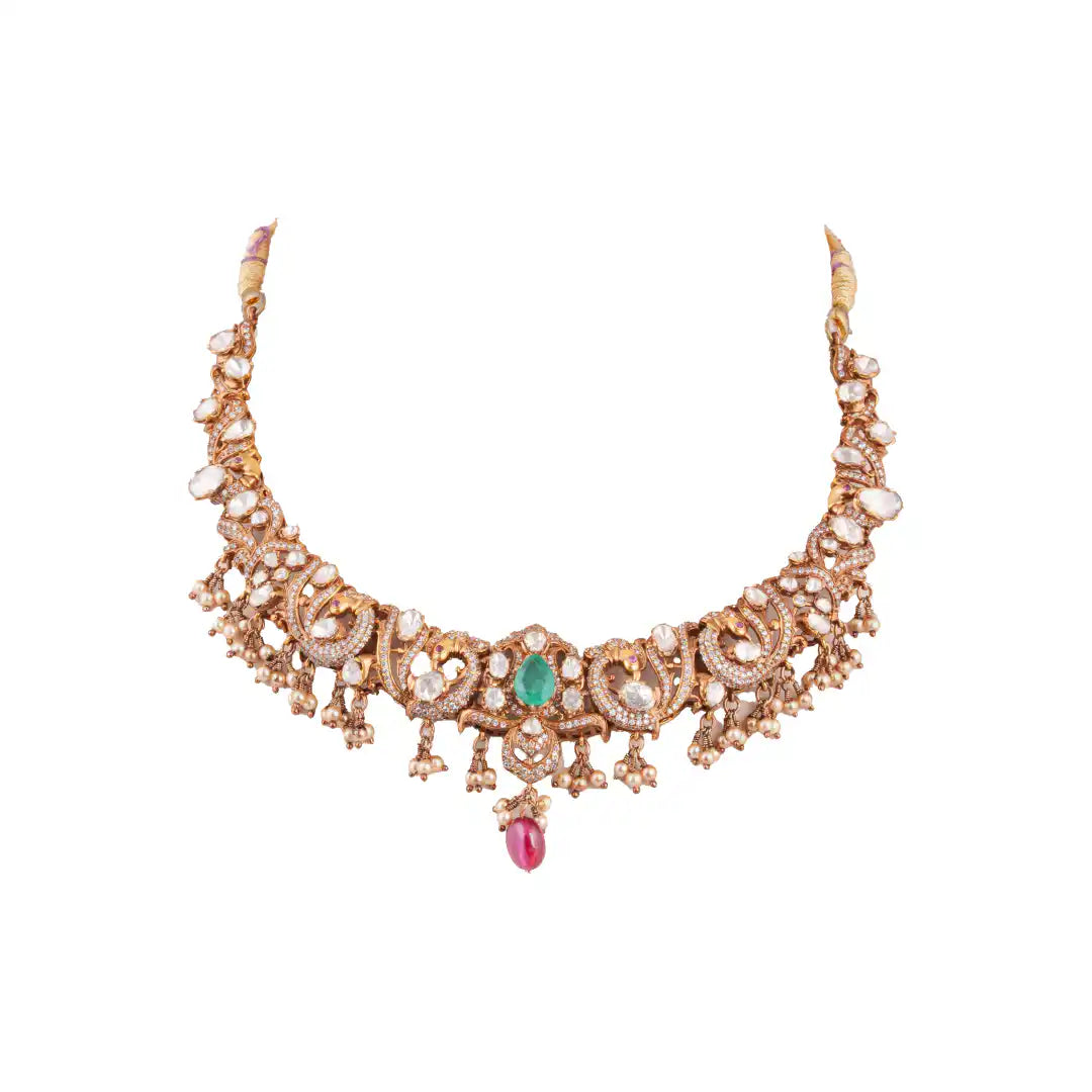 Gajaah 925 Sterling Silver Emerald Necklace & Earrings Set – Pure Silver Bridal & Festive Jewellery for Women Gajaah