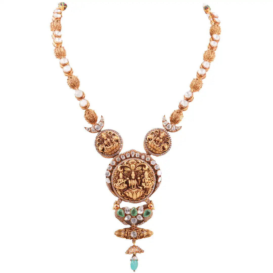 Gajaah 925 Silver Kundan Necklace with Ruby Enamel & Jhumki Pendant | Gold-Plated Traditional Festive Jewellery Gajaah