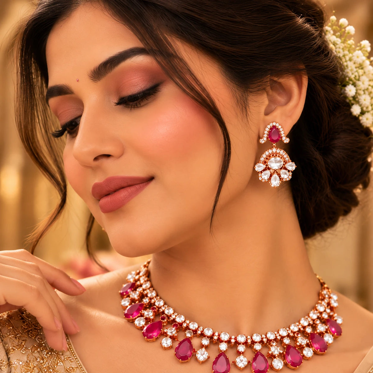 Gajaah 925 Sterling Silver Emerald Necklace & Earrings Set – Pure Silver Festive & Bridal Jewellery for Women - Gajaah