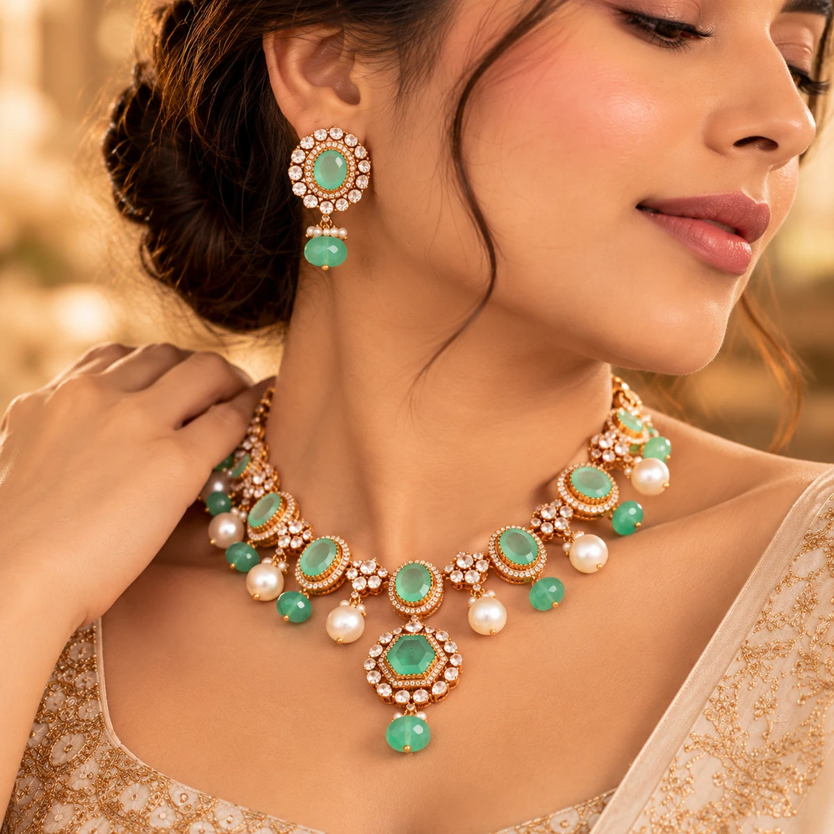 Gajaah 925 sterling silver necklace with multicolor stone and Kundan accents, perfect for bridal or festive occasions.