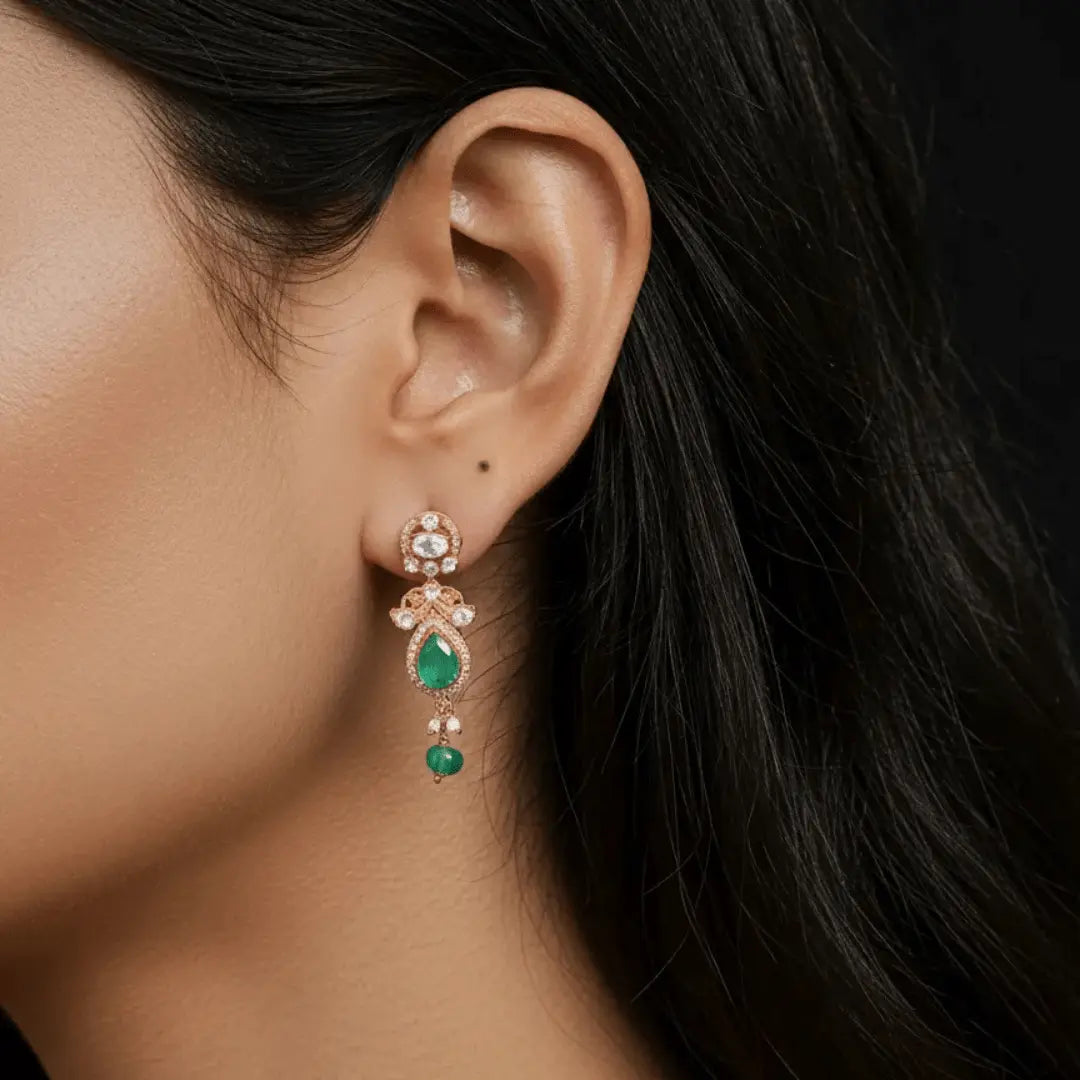 Gajaah 925 Sterling Silver Emerald Green Necklace & Earrings Set – Premium Pure Silver Traditional Jewellery for Women - GajaahNecklaceGajaah