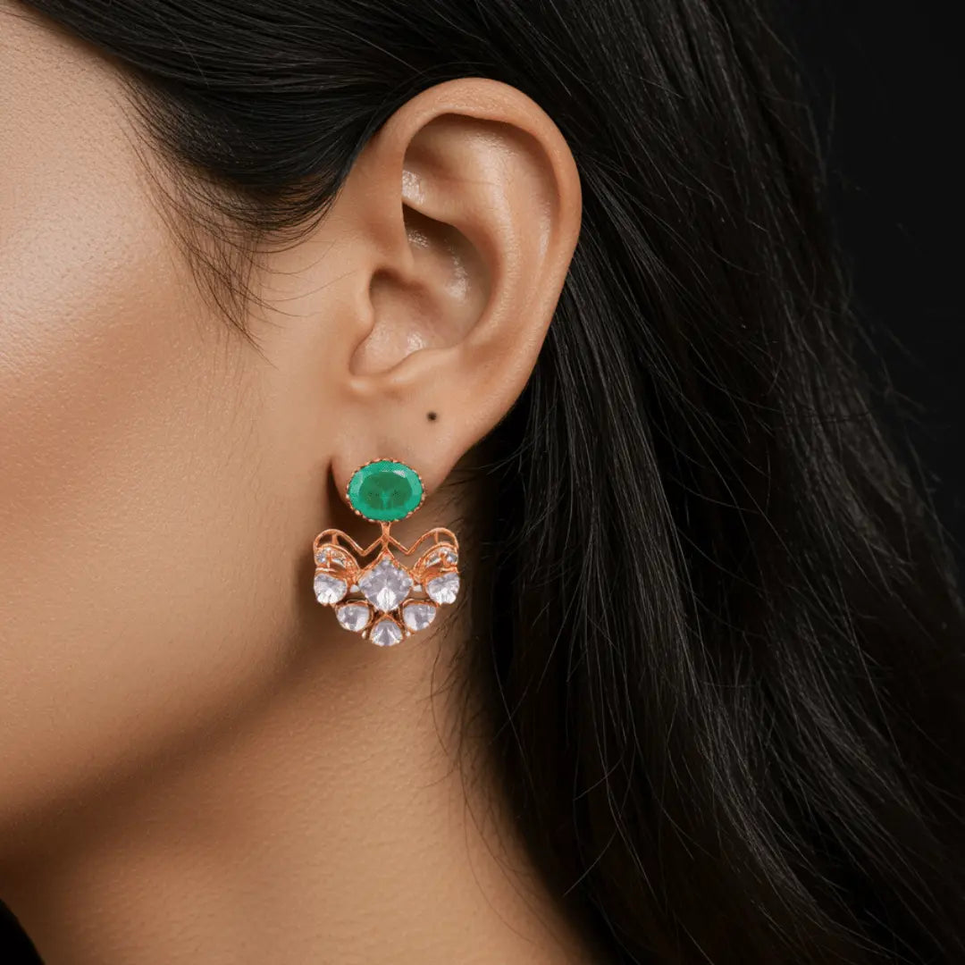 Gajaah 925 Sterling Silver Emerald Stone Necklace & Earrings Set – Premium Pure Silver Bridal & Festive Jewellery - GajaahNecklaceGajaah