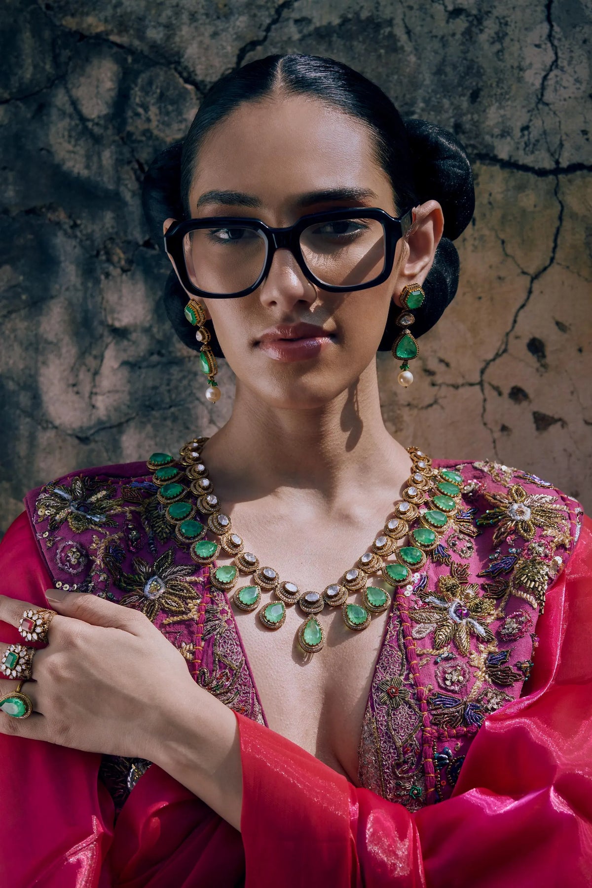 Gajaah 925 silver necklace with green stone and polki kundan, handcrafted gold-plated ethnic jewelry featuring intricate design.