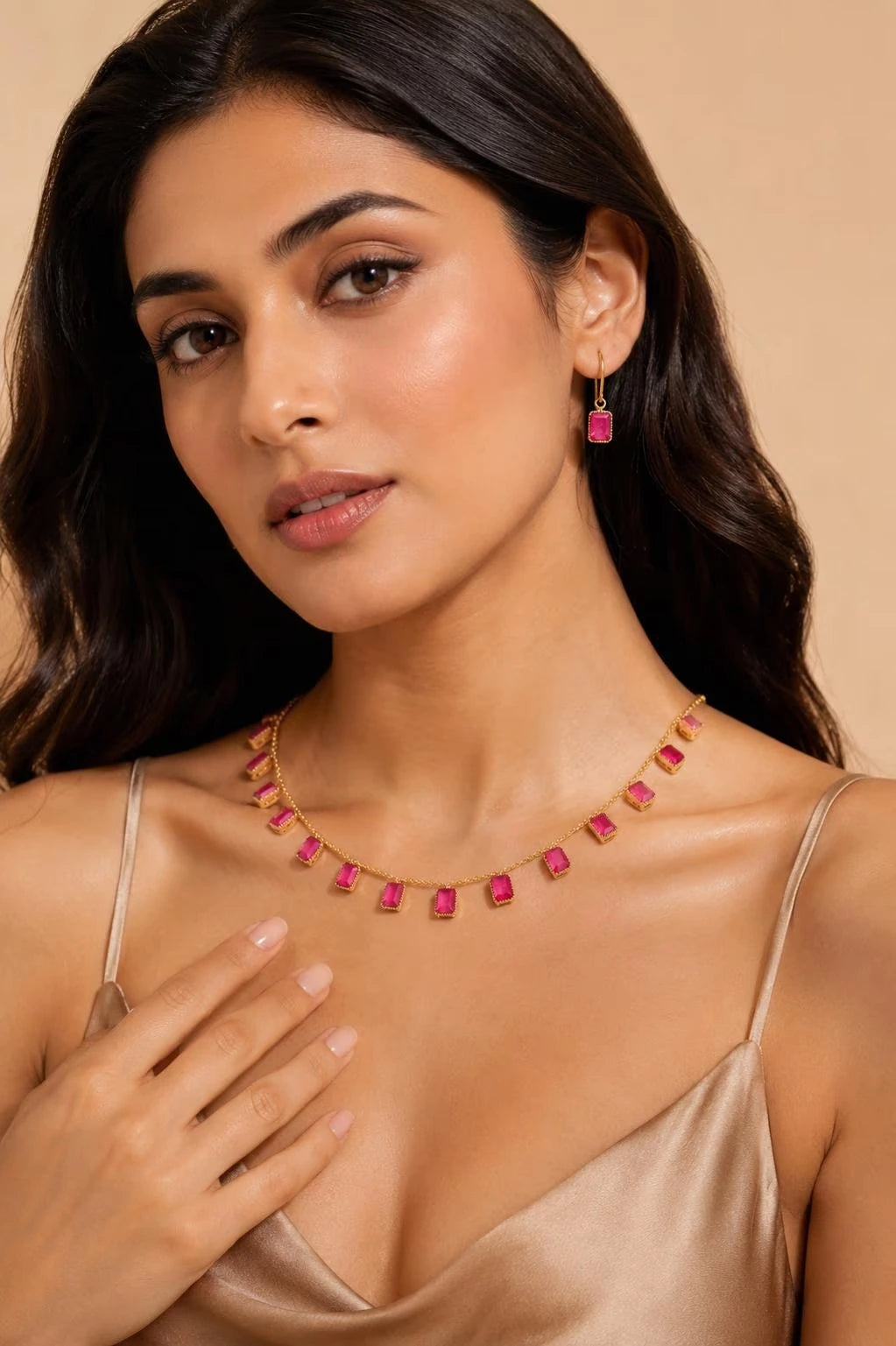 Gajaah 925 silver Kundan necklace with ruby enamel and gold-plated jhumki pendant, traditional ethnic jewelry for women
