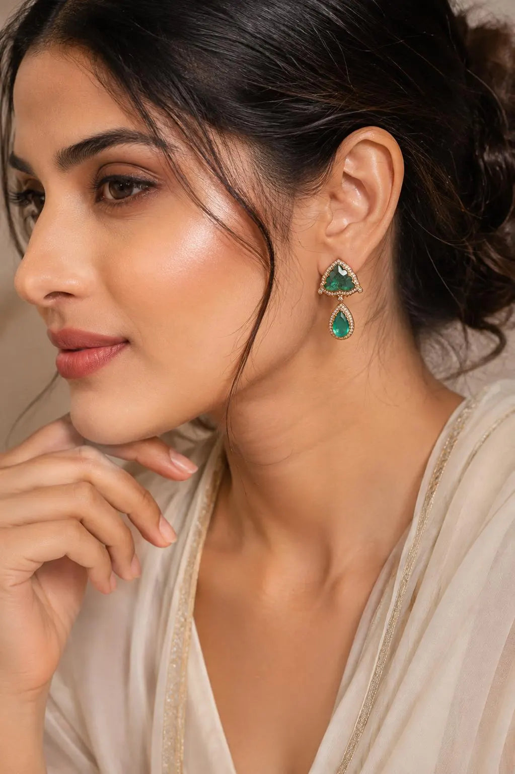 Gajaah 925 silver handcrafted traditional earrings with antique gold plating, Kundan work, and drop jhumki design for women